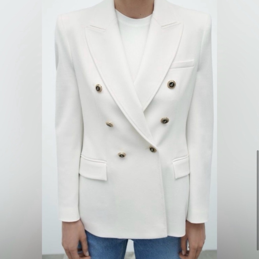 Zara White Double-Breasted Blazer